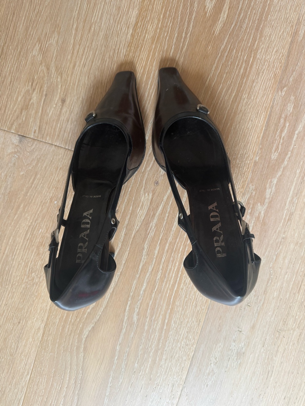 Prada Black and brown Leather Slingback Heels